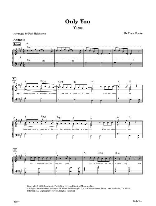 Only You (Arr. Pasi Heiskanen) - Yazoo (Piano Solo)