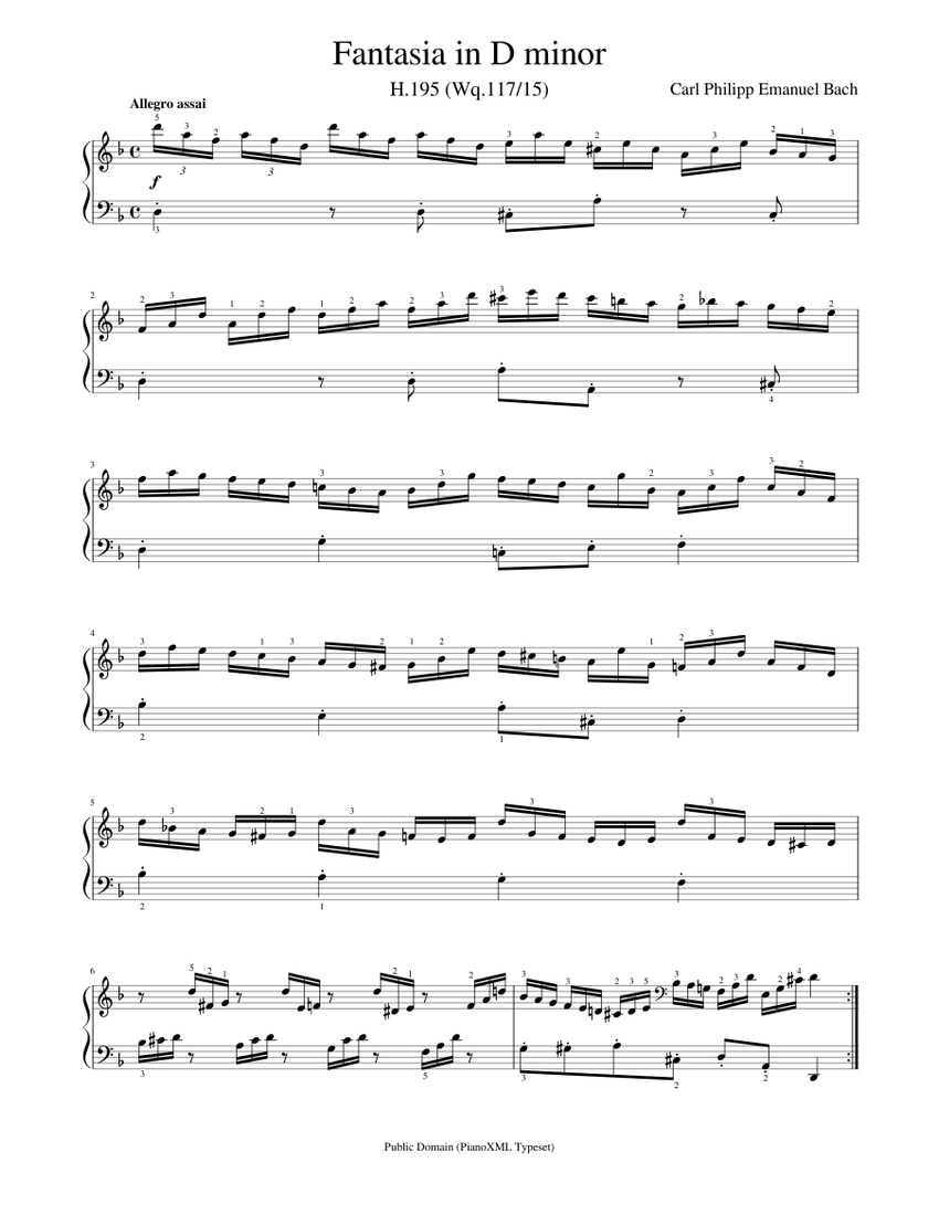 CPE Bach Fantasia in D minor, H.195 Sheet music for Piano (Solo