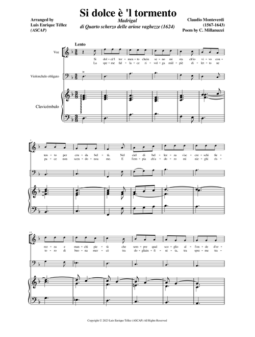 Si dolce e 'l tormento (Arr. Luis Enrique Téllez) - Claudio Monteverdi (Piano Vocal)