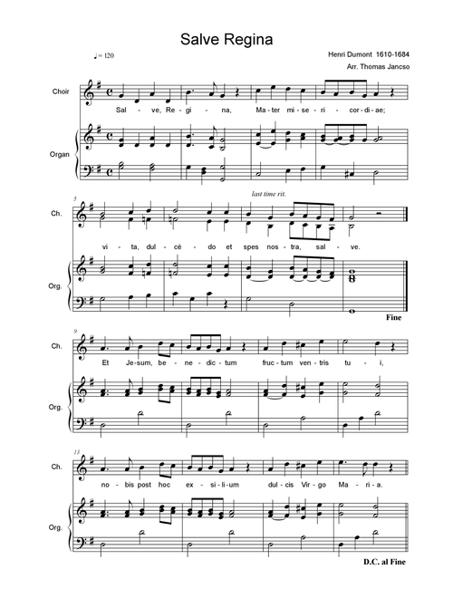 Salve Regina (Arr. Thomas Jancso) - Henri Dumont (Choral, SA)