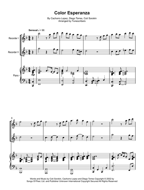 Color Esperanza (Arr. Tunescribers) - Cachorro Lopez, Coti Sorokin, Diego Torres (Recorder Solo)