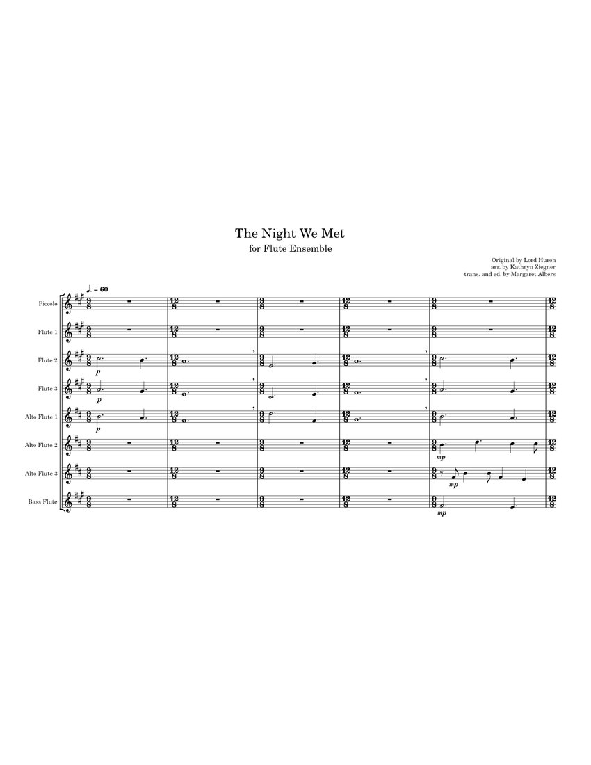 The Night We Met Lord Huron (for Flute Ensemble) Sheet music for