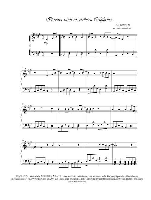 It Never Rains In Southern California (Arr. Ester Alessandrini) - Albert Hammond (Piano Solo)