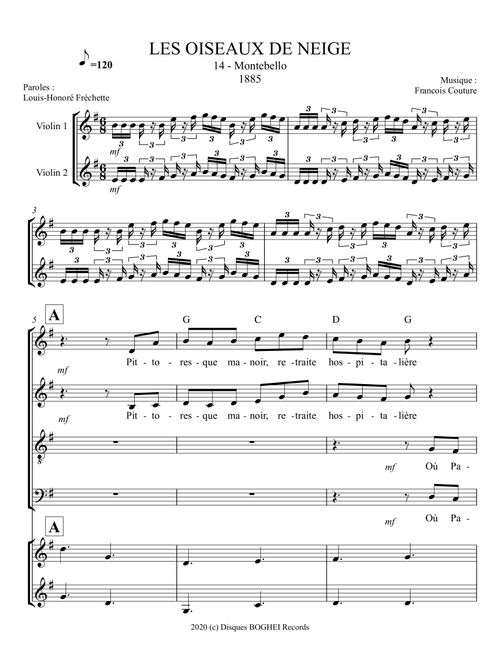 LES OISEAUX DE NEIGE - Montebello (Arr. Disques BOGHEI Records) - Francois Couture (Choral, SATB)