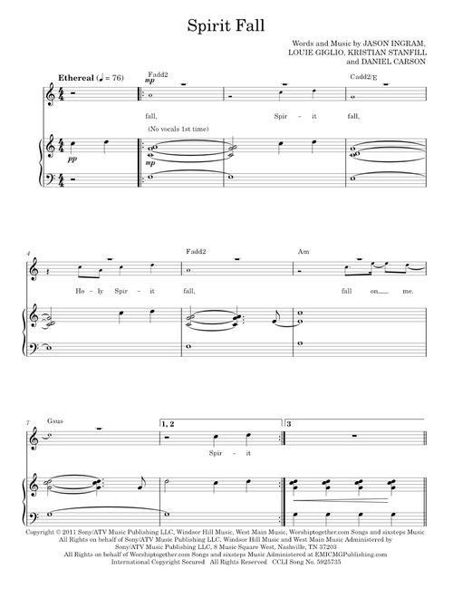 Spirit Fall - Chris Tomlin, Passion Band (Piano-Vocal-Guitar)