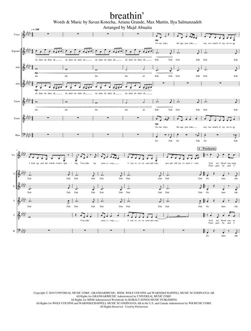 Breathin (Arr. Majd Abuaita) - Ariana Grande (Choral, SATB divisi)