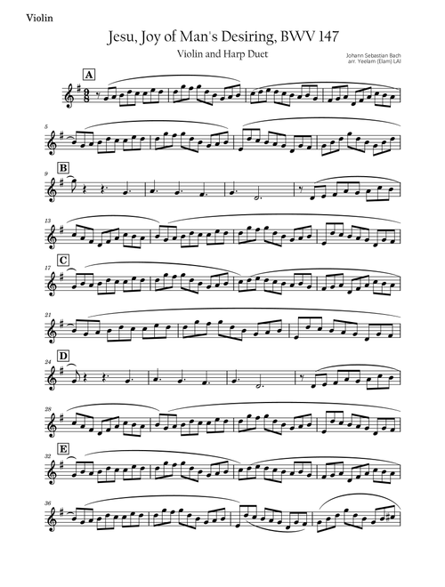 [Pedal Harp & Violin Duet] Jesu, Joy of Man's Desiring, BWV147 (Arr. Yeelam (Elam) LAI) - JS Bach (Instrumental Duet)