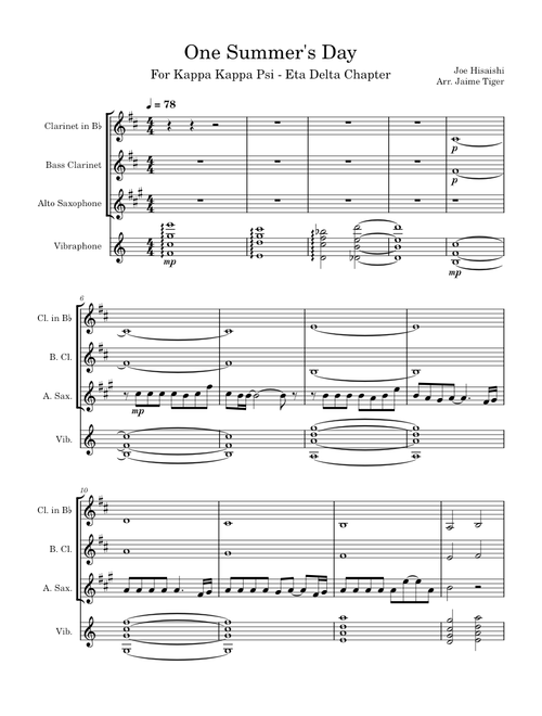One Summer's Day - for Clarinet, Bass Clarinet, Alto Saxophone, and Vibraphone