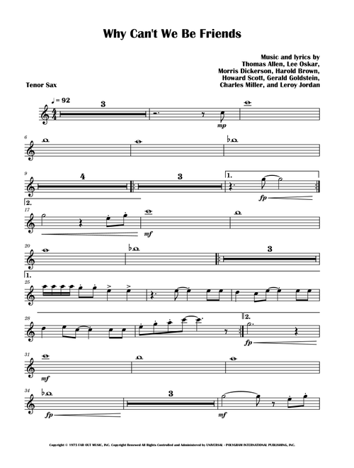 Why Can't We Be Friends (Arr. David Lartey) - War (Tenor Sax Solo)
