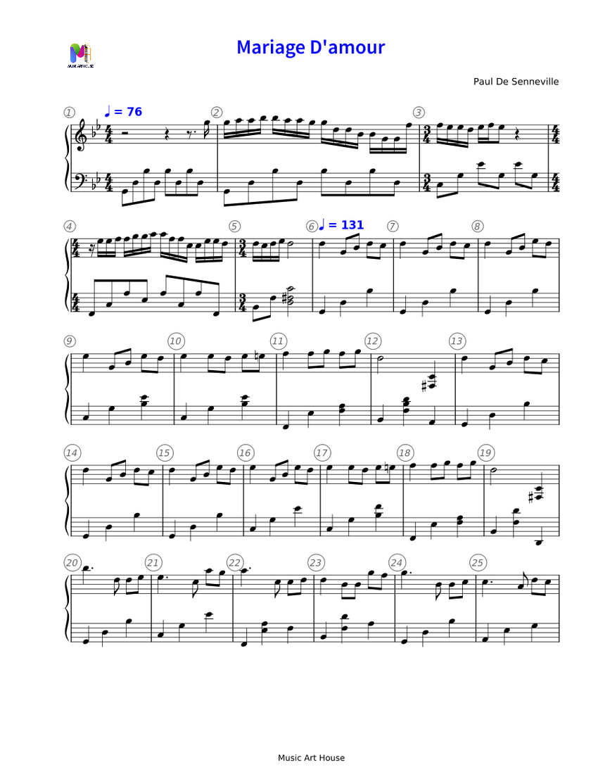 SU.09_Mariage D'amour – Music Art House Sheet Music for Piano (Solo ...