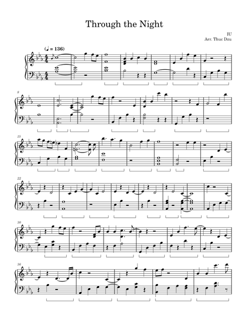 Through the night – IU (Piano Solo)