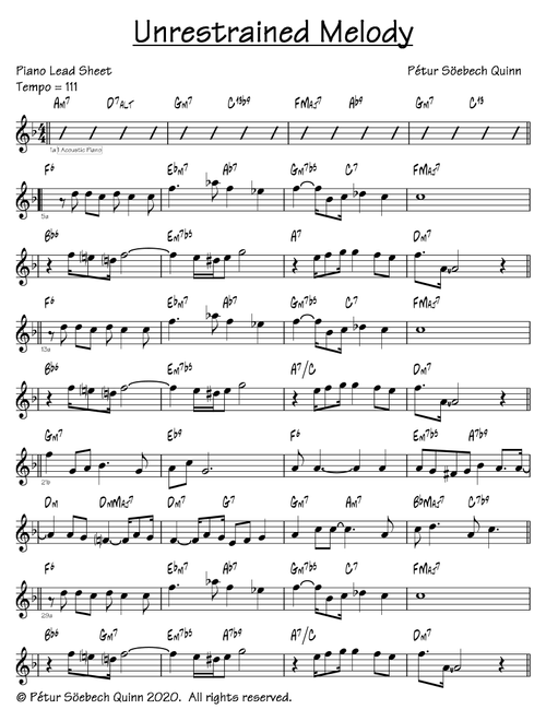 Unrestrained Melody - Pétur Söebech Quinn (Easy Piano)