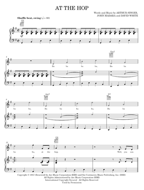 At the hop - Danny And The Juniors (Piano-Vocal-Guitar)