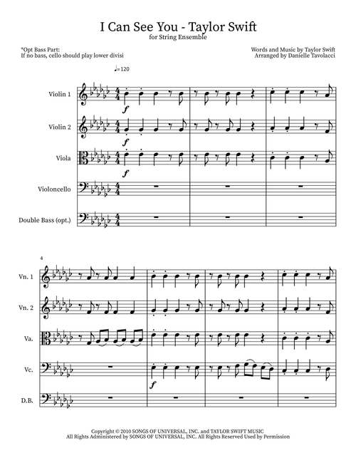 I Can See You (Arr. Danielle Tavolacci) - Taylor Swift (String Ensemble)
