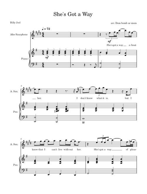 She’s Got a Way – Billy Joel She's Got a Way - Alto solo
