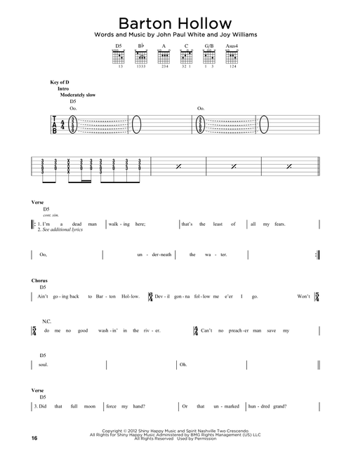 Barton Hollow - The Civil Wars (Guitar Lead Sheet)