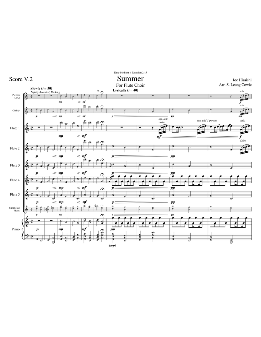Summer Flute Choir Sheet music for Piano, Flute piccolo, Flute