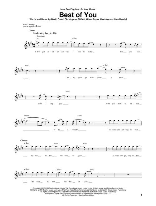 Best Of You - Foo Fighters (Bass Tab)