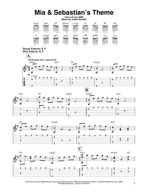 Mia & Sebastian's Theme (from La La Land) - Justin Hurwitz (Easy Guitar with TAB)