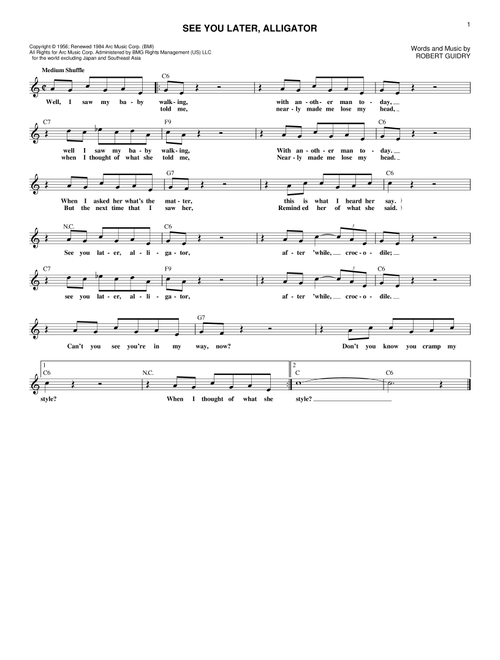 See You Later, Alligator - Bill Haley & His Comets (Lead Sheet - Fake Book)