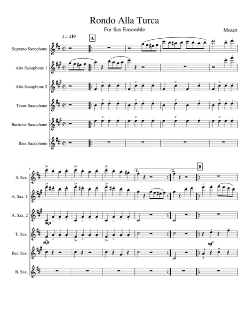 Rondo alla Turca for Saxophone Ensemble