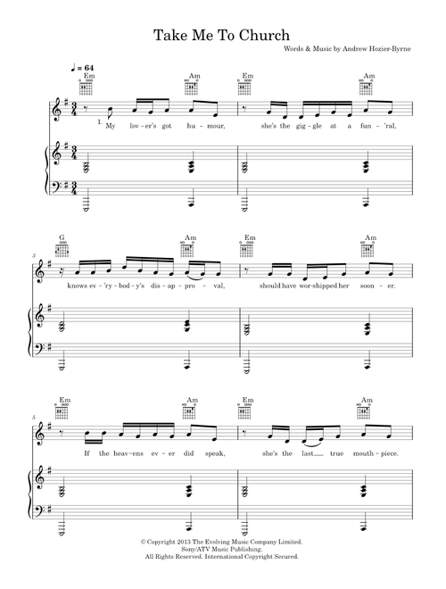 Take Me To Church - Hozier (Piano-Vocal-Guitar (Piano Accompaniment))