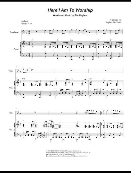 Here I Am To Worship (light Of The World) (Arr. Stephen DeCesare) - Phillips Craig & Dean (Trombone and Piano)