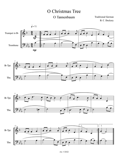 O Christmas Tree (O Tannenbaum) for Trumpet and Trombone Duet (Arr. B. C. Dockery) - Traditional (Instrumental Duet)