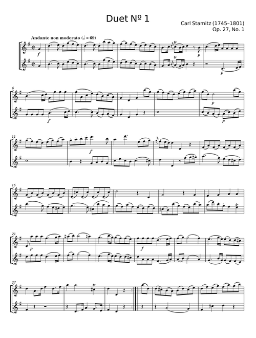 Stamitz: Duet Op. 27 No.1 for Clarinet Duo - Carl Philipp Stamitz