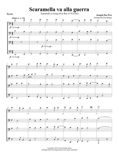 Scaramella va alla guerra for Trombone or Low Brass Quartet (Arr. Eric Burger Music) (Brass Ensemble)