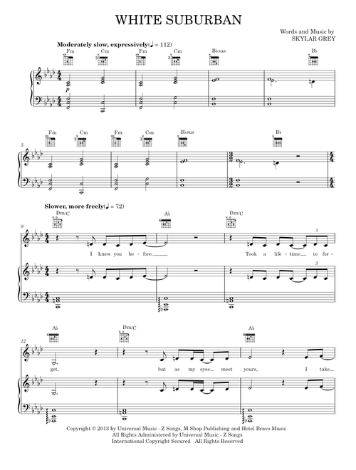 White Suburban - Diddy - Dirty Money ft. Skylar Grey (Piano-Vocal-Guitar)