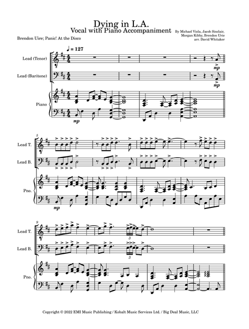 Dying In La (Arr. David Whitaker) - Panic! At The Disco (Piano Vocal)