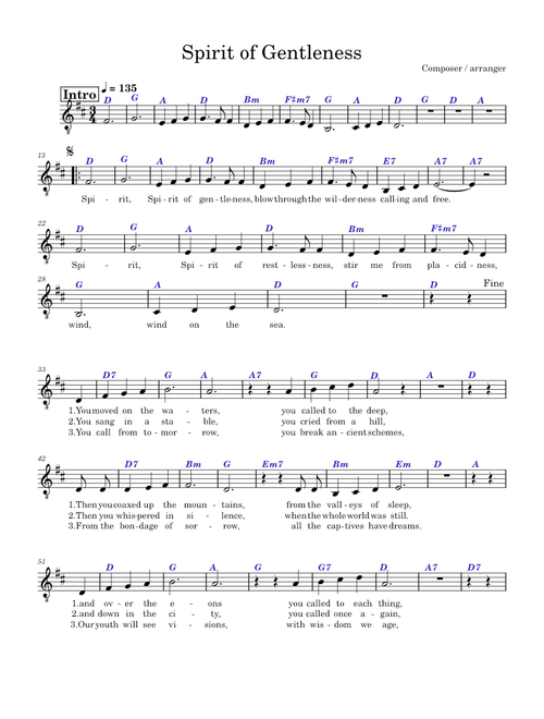 Spirit Spirit of gentleness - leadsheet