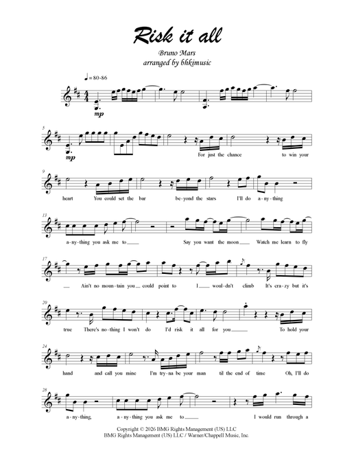 Risk It All (Arr. bhkimusic) - Bruno Mars (Violin Solo)