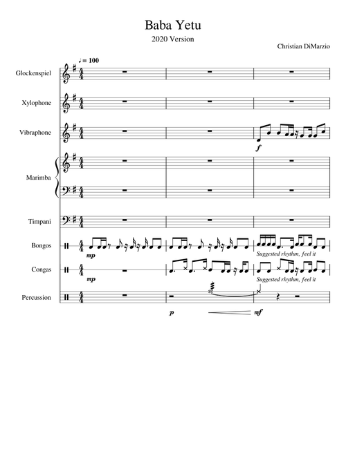 Baba Yetu (For Percussion Ensemble) - 2020 VERSION