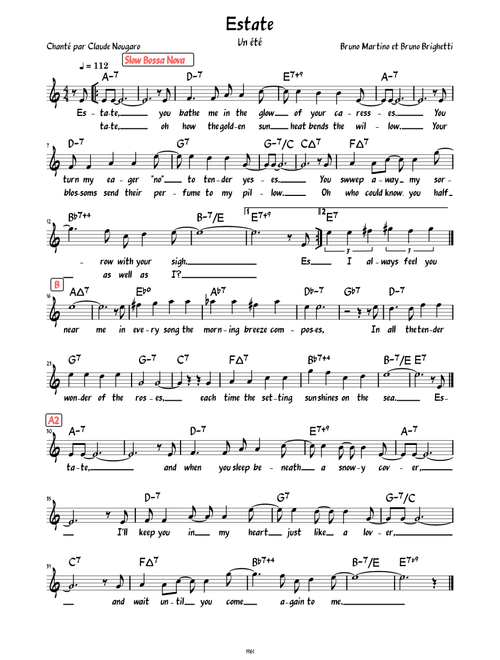 Estate (Lead sheet with English and Italian lyrics )