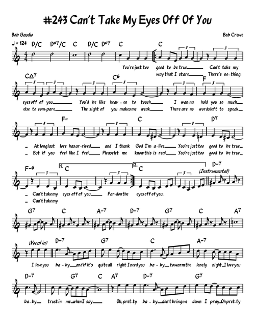 Can't Take My Eyes Off Of You (Arr. John Fries) - Cary Brothers (Piano-Vocal-Guitar (Piano Accompaniment))