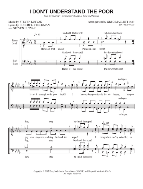 I Don't Understand The Poor (Arr. Greg Mallett) - Steven Lutvak (Choral, TTBB)