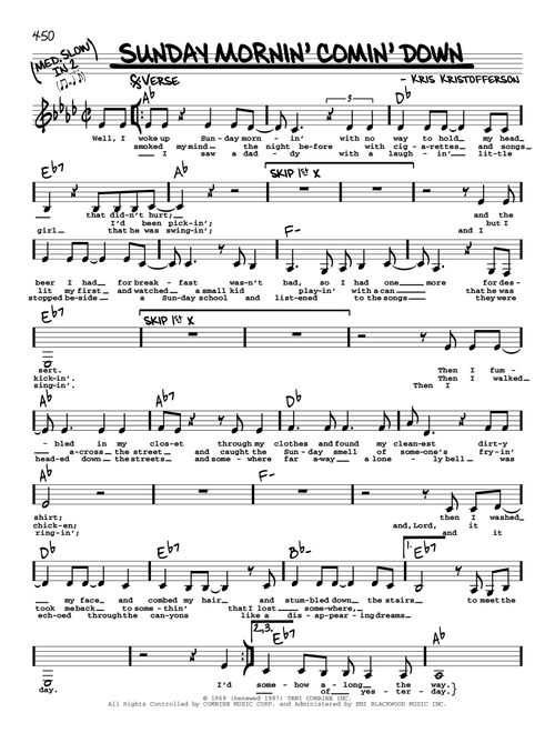 Sunday Mornin' Comin' Down - Kris Kristofferson, Johnny Cash (Real Book - Melody-Chords-Lyrics)