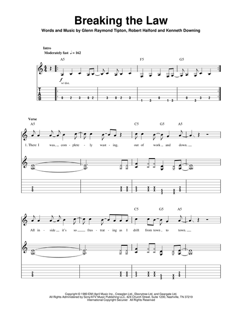 Breaking The Law - Judas Priest (Guitar Tab Play-Along)
