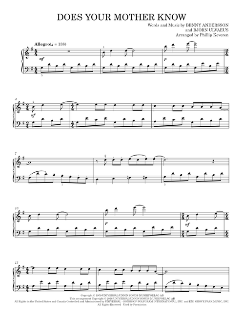 Does Your Mother Know - ABBA (Piano Solo)