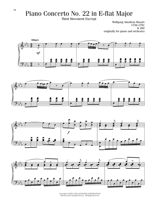 Piano Concerto No. 22 In E-Flat Major - Wolfgang Amadeus Mozart (Piano Solo)