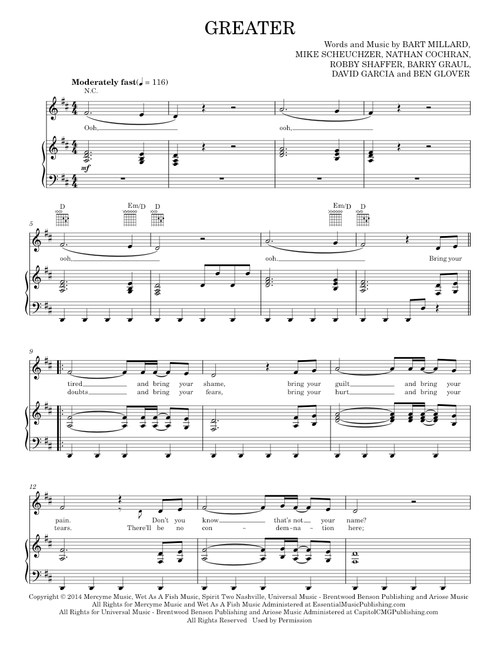 Greater - MercyMe (Piano-Vocal-Guitar)