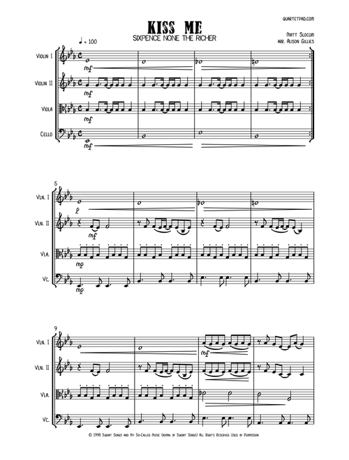 Kiss Me (Arr. Alison Gillies) - Sixpence None The Richer (String Quartet)