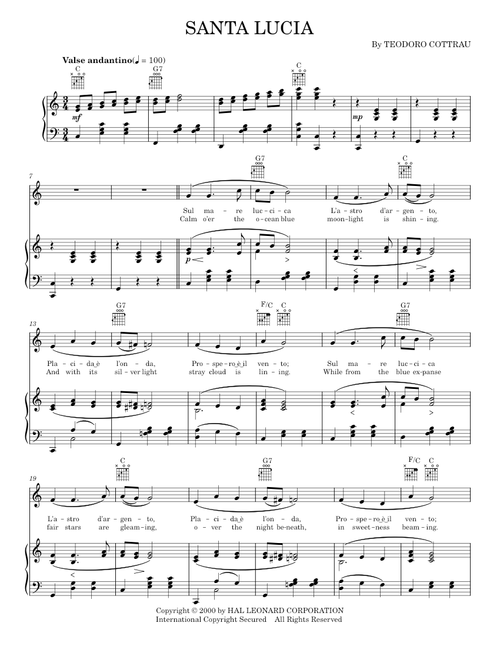 Santa Lucia - Teodoro Cottrau (Piano-Vocal-Guitar)