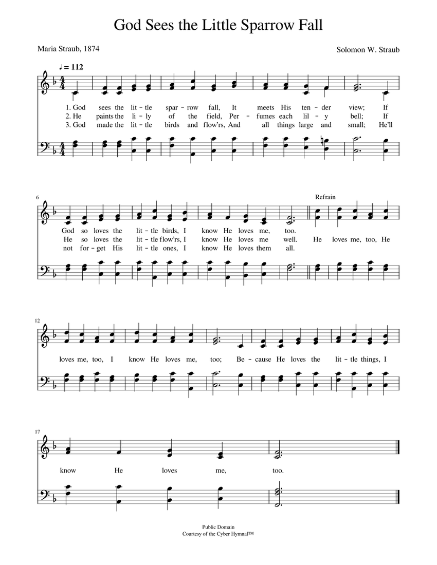 God sees the little sparrow fall - Solomon W. Straub Sheet
