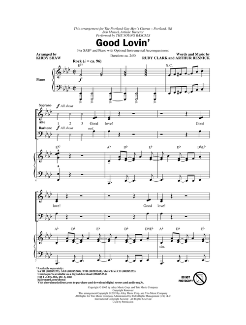 Good Lovin' (arr. Kirby Shaw) - The Young Rascals (Choral, SAB)