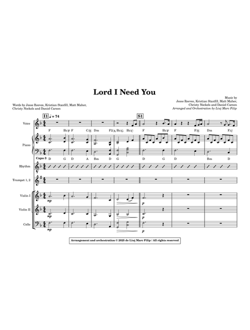Lord, I Need You - Full Score (Arr. Liuț Marc Filip) - Matt Maher (Small Ensemble)