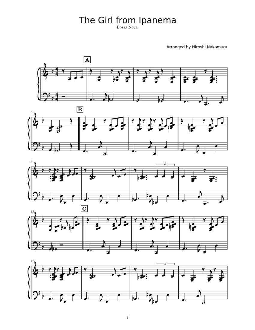 Antônio Carlos Jobim - The Girl from Ipanema (Bossa Nova) Sheet