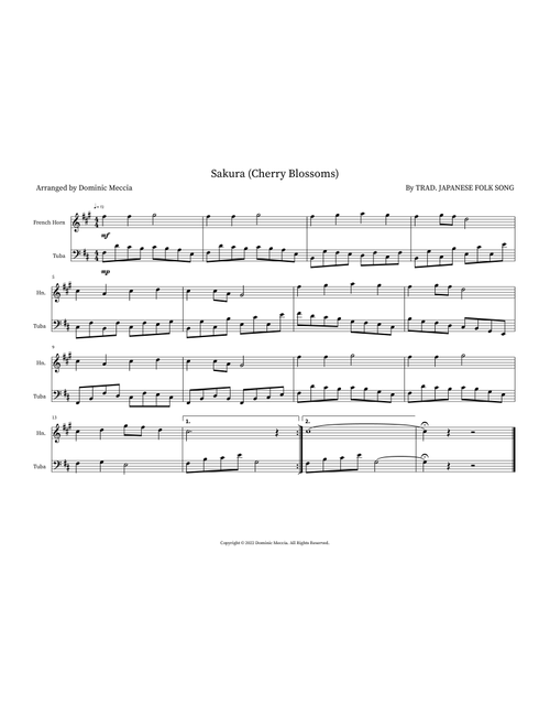 Sakura (Cherry Blossoms) (Arr. Dominic Meccia) - Trad. Japanese Folk Song (Instrumental Duet)